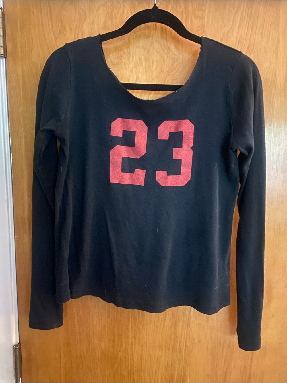 🍒🖤Brandy Melville Black Long-Sleeve Tee with Red '23' Front Graphic